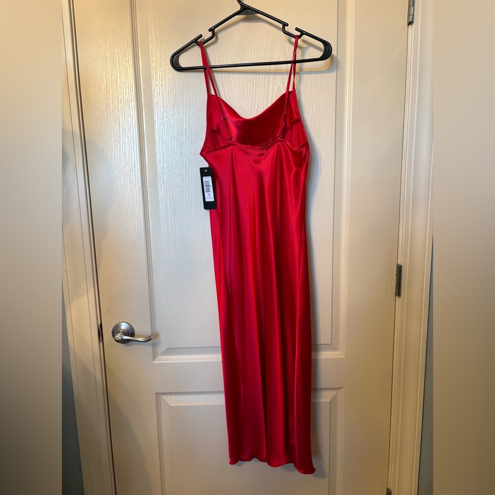Bebe Red Satin Cowl Neck Dress - Picture 3 of 5